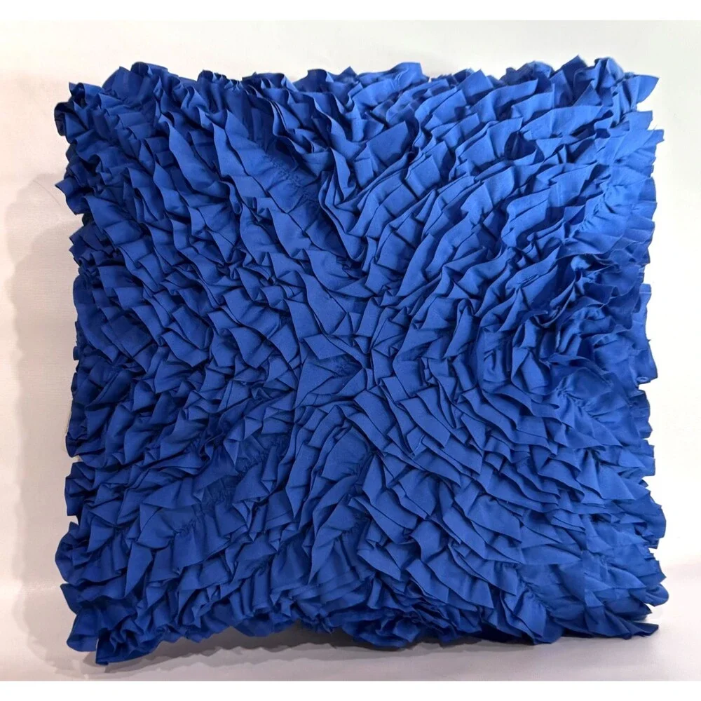 LivingQuarters Blue Textured Throw Pillow Decorative Ruffle Accent Cushion Loft